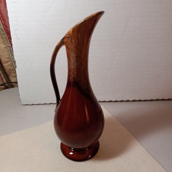 Vintage Brown Drip Glaze Pitcher Slender Flowing Handle Cottagecore Countrycore - Picture 3 of 7